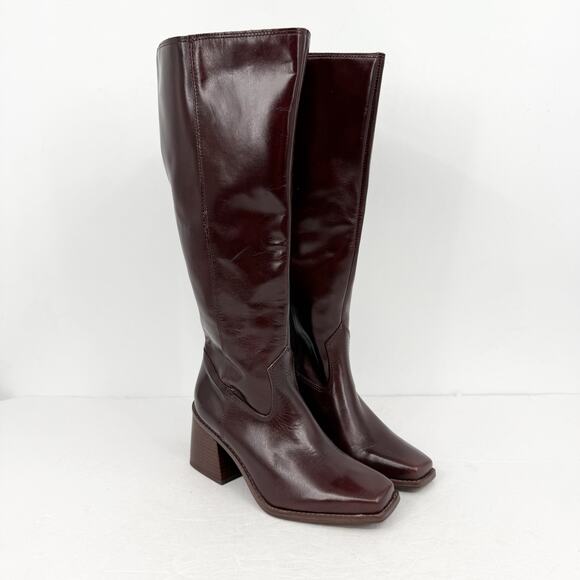 Vince Camuto Womens Sangeti Knee High Boots 7.5 Wide XW Calf Maroon Leather NWOB - Picture 6 of 12